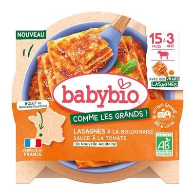 Babybio Lasagnes à la bolognaise Sauce Tomate Bio 15 mois, 200g