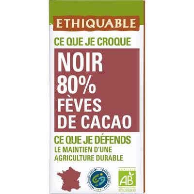 Ethiquable - Commerce Equitable Chocolat Noir Fèves de Cacao Tablette Bio, 100g