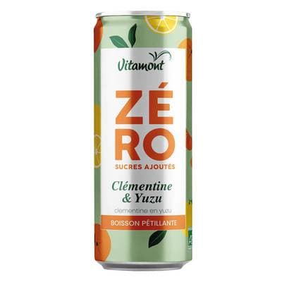 Vitamont Zéro - Boisson gazeuse lémentine Yuzu bio sans sucres ajoutés, 25cl