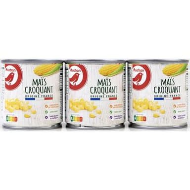 Auchan Maïs croquant sans résidu de pesticides, 3x140g