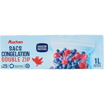 Auchan Sacs de congélation avec fermeture zip petit modèle 1l, 25 sacs