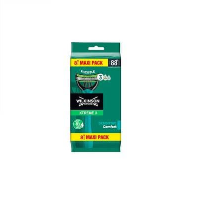 Wilkinson Xtreme 3 Rasoir Jetable Pour Homme Peau Sensible 3 Lames Flexibles Xtreme 3, 8 rasoirs jetables