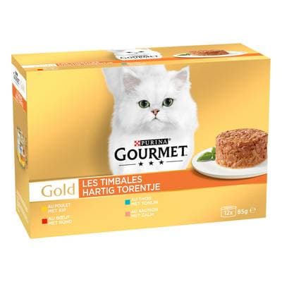 Purina - Gourmet Gold Boites Timbales Poulet, Boeuf, Saumon, Thon pour chat, 12x85g