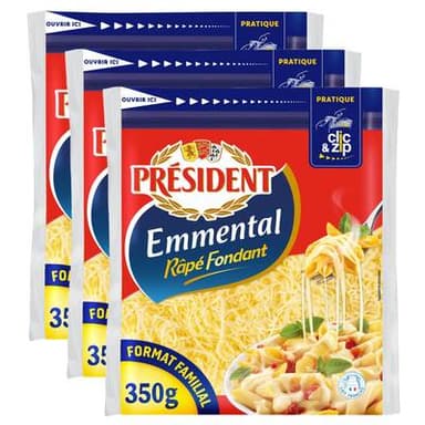 Président Emmental rapé sachet zip, Lot de 3x350g