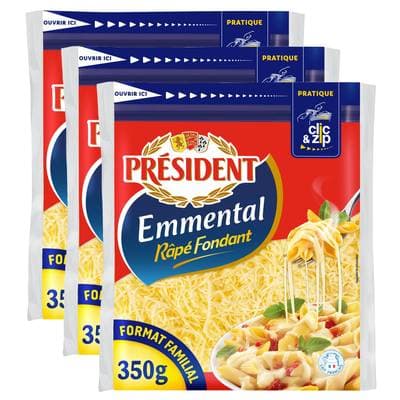 Président Emmental rapé sachet zip, Lot de 3x350g