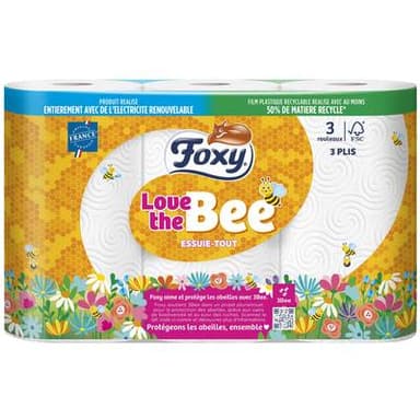 Foxy Essuie-tout blanc love the bee, 3 rouleaux