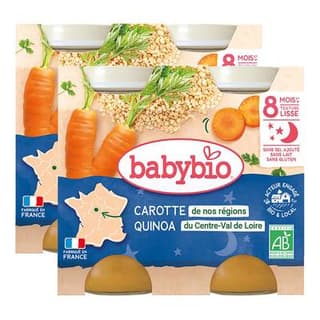 Babybio Mouliné de carotte des Landes et Quinoa Bio Pots Bébé dès 8 mois, Lot de 2 - 2x200g