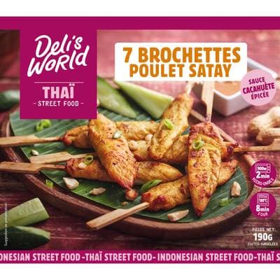Deli's World Brochettes de poulet Satay, 7 brochettes - 190g