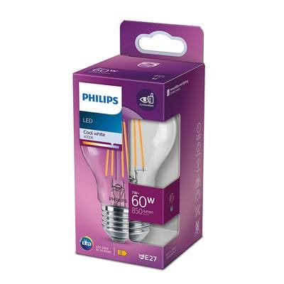 Philips Ampoule E27 - 7W LED Blanc Froid clalre, E27 60W