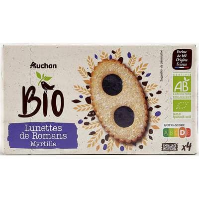 Auchan BIO Biscuits lunettes de romans à la myrtille bio, 200g