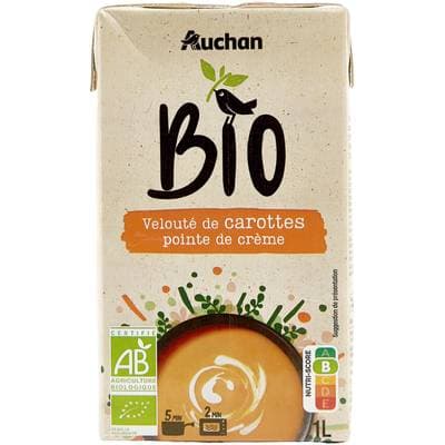 Auchan BIO Soupe velouté de carottes et pointe de crème Bio, 1L