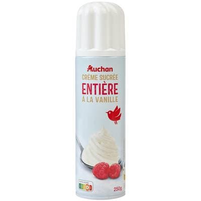 Auchan Crème fouettée entière sucrée à la vanille 30%mg UHT, 250g