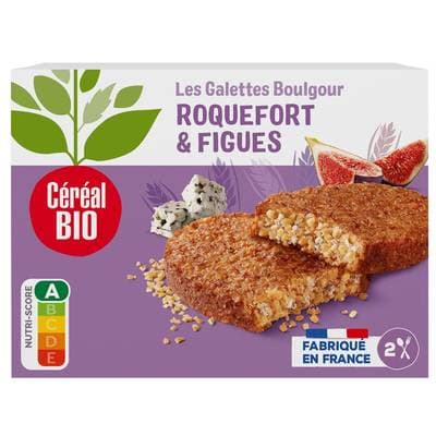 Céréal Bio 2 Galettes Végétales Boulghour de blé Roquefort et Figues bio, 2x100g