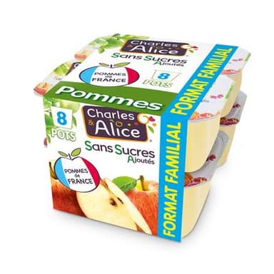Charles et Alice Pomme sans sucre ajouté, 8x100g