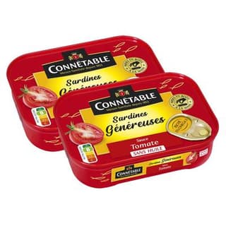 Connetable Sardines Généreuses Sauce Tomate sans Huile, Lot de 2x140g