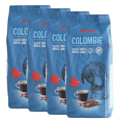 Auchan Café moulu sensation Colombie intensité 7, Lot de 4x250g
