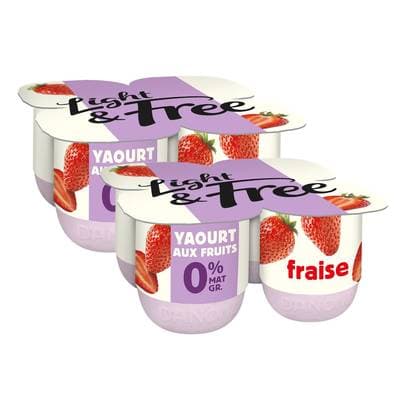 Light&Free Yaourts Fraise 0%mg, Lot de 2 - 4x125g