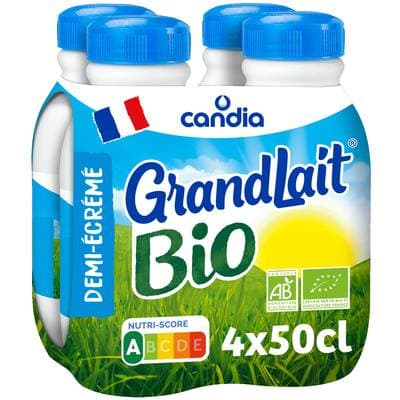 Candia Lait demi-écrémé bio UHT, 4x50cl