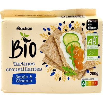 Auchan BIO Tartines croustillante au seigle et au sésame bio, 200g