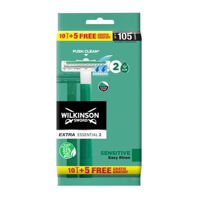 Wilkinson Rasoir Jetable Extra Essential 2 Peau Sensible Pour Homme, 15 rasoirs jetables