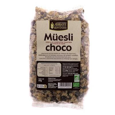 Abbaye De Sept Fons Céréale Müesli aux pépites de Chocolat Bio, 375g