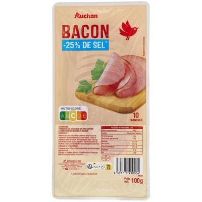 Auchan Bacon Réduit En Sel, 10 tranches - 100g
