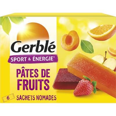 Gerblé Sport et Energie Pâtes de fruits- Pommes Fraise, Pommes Abricot, Pommes Orange Sport et Energie, 6 barres