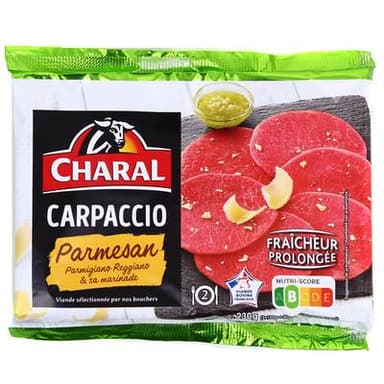 Charal Carpaccio de Boeuf Parmesan Mariné Huile d'Olive et Parmigiano Reggiano AOC, 2x115g