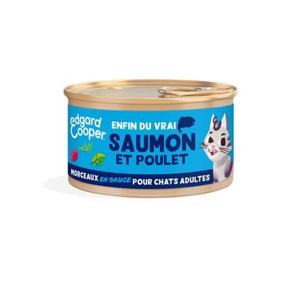 Edgard Cooper - Boîte Morceaux en sauce Saumon MSC et Poulet sans céréales pour Chat Adulte