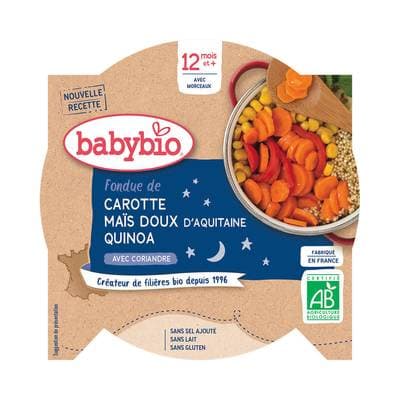 Babybio Fondue de carottes et maïs d'Aquitaine au quinoa bio Assiette Bébé Dès 12 mois, 230g