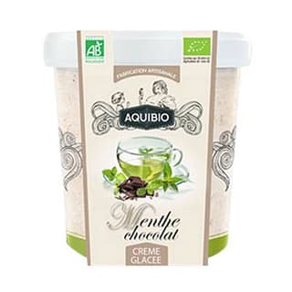 Aquibio Crème glacée Menthe Chocolat artisanale bio, 300g