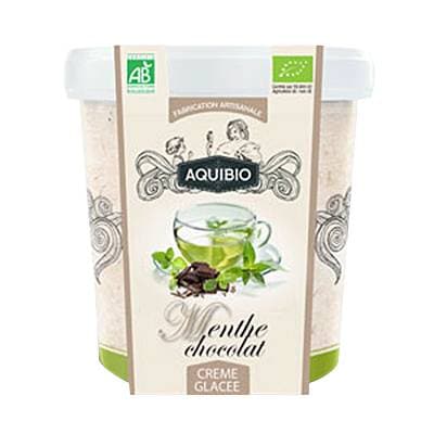 Aquibio Crème glacée Menthe Chocolat artisanale bio, 300g
