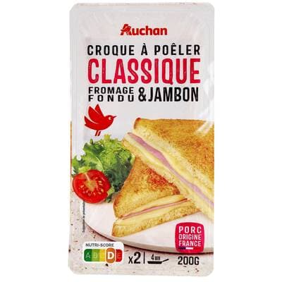 Auchan Croque à Poêler Classique Fromage et Jambon, 2x100g