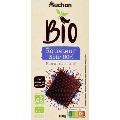 Auchan BIO Tablette de chocolat noir 80% cacao Equateur Bio, 100g