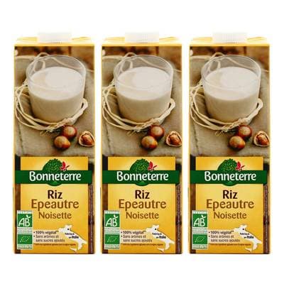 Bonneterre Boisson Riz épeautre Noisette bio, Lot de 3x1L