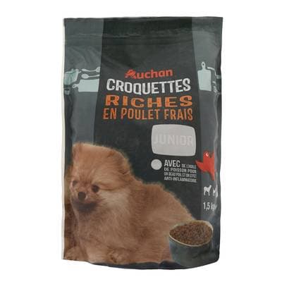 Auchan Croquettes poulet frais avec de l'huile de poisson pour chiots de petite taille, 1,5kg