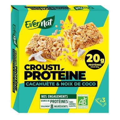 Evernat Barre Crousti Protéines Cacahuète Noix de coco bio, 120g