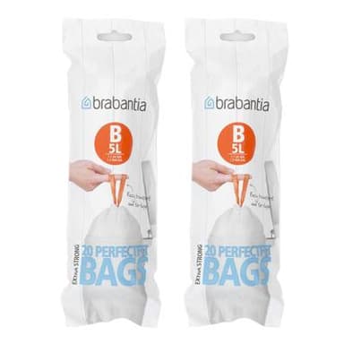 Brabantia Sacs poubelle 5L - Taille B, Lot de 2 x 20 sacs de 5L