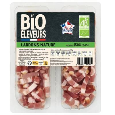 Le Bio des éleveurs Lardons nature bio, 2x75g