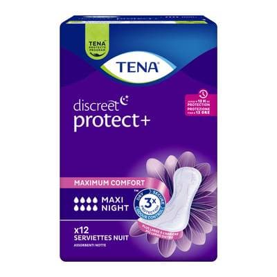 Tena Lady Serviettes Fuite Urinaire Maxi Nuit Discreet, 12  serviettes