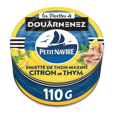 Petit Navire Emietté de thon mariné citron et thym en conserve, 110g