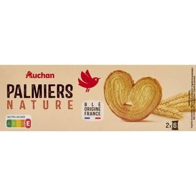 Auchan Palmiers nature biscuits feuilletés, 100g