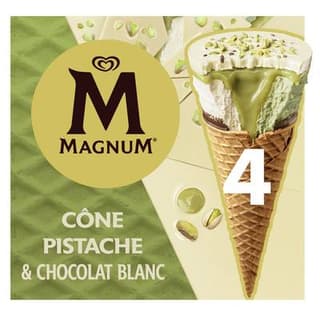 Magnum Cône pistache et chocolat blanc, 4 bâtonnets - 260g
