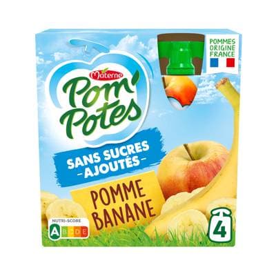 Pom Potes Pomme Banane sans sucres ajoutés, 4 gourdes de 90g