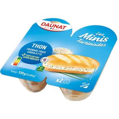 DAUNAT Mini Sandwich Thon Fromage Frais et Ciboulette, 2x65g
