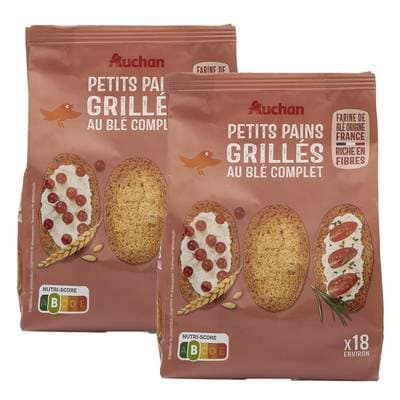 Auchan Petits pains grillés au blé complet sans huile de palme, Lot de 2x225g