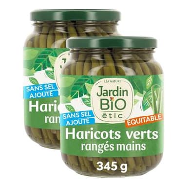 Jardin Bio Etic Haricots Verts Extra fins cueillis et rangés mains Bio sans sel ajouté, Lot de 2x335g