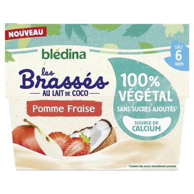 Blédina - Les Brassés Brassé Végétal au Lait de Coco Pommes Fraise Coupelle Bébé Dès 6 mois, 4x95g