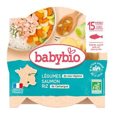 Babybio Méli-Mélo de Légumes, Saumon, Riz Bio Assiette Bébé Dès 15 mois, 260g