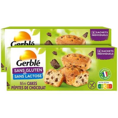 Gerblé Sans Gluten Sans Lactose Mini cakes pépites de chocolat sans gluten et sans lactose, Lot de 2x230g